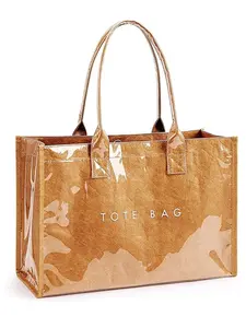 Vintage PVC Transparent Tote Bag Waterproof Durable Material Perfect for Daily Commute School Large Capacity Versatile Handbag