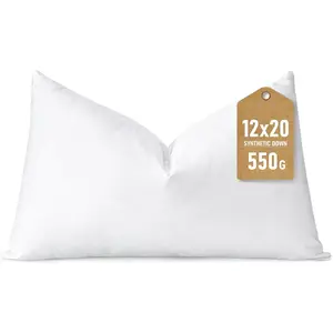 Synthetic Down  Pillow Insert, 12x20 Down Alternative Throw Pillow Insert. Ultra Soft  Sleeping Pillow with   Cover, Decorative Pillows-White.