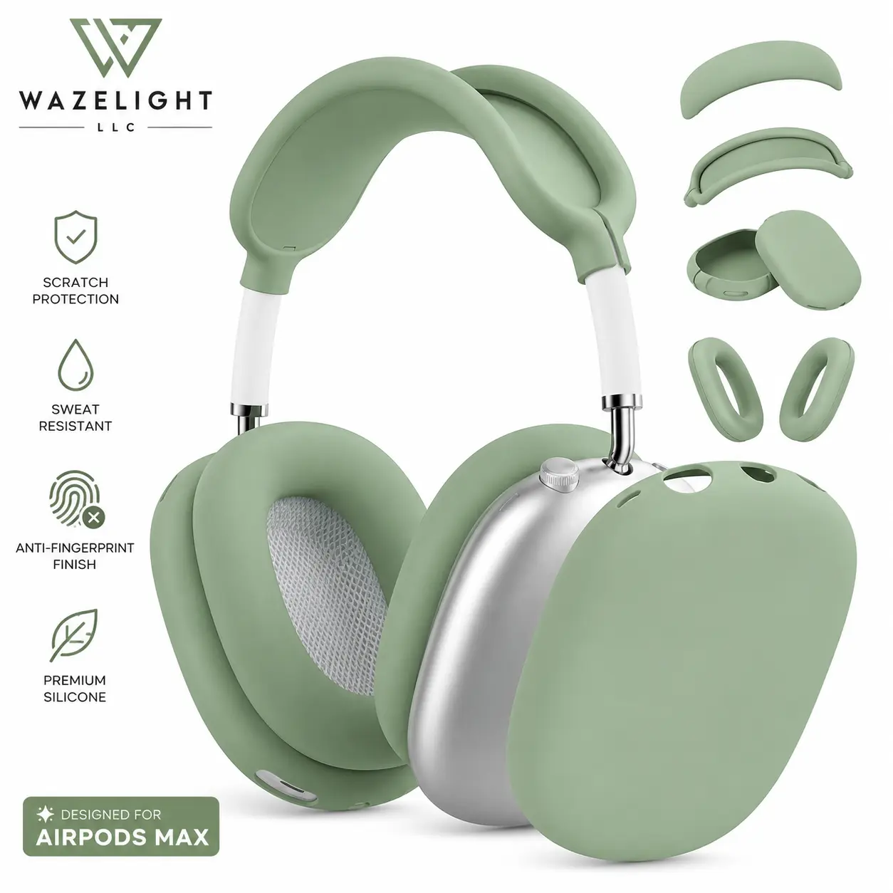 WAZELIGHT 5-in-1 Silicone Protective Cover Set Compatible with Apple AirPods Max (2024/2020) – Anti-Scratch, Sweat Resistant, Full Headphone Protection