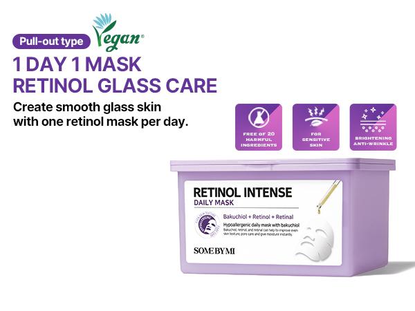 Retinol Intense Daily Mask 30 Sheets - Mild Vegan Korean Retinol Collagen Face Mask for Glass Skin Routine - Korean Skin Care