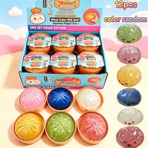 12 piece set - Colorful Golden Powder Steamed Bun Pinch Music with Steamer Storage, Children's Puzzle Squeezing Toy, Desktop Ornament, Children's Festival/Birthday Gift, Stress Relieving Item - Color Random