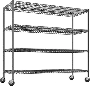 5 Tier Storage Shelves, Wire Shelving Unit with Wheels, 2200LBS Heavy Duty Garage Shelving for Warehouses, Pantry, Kitchen, School