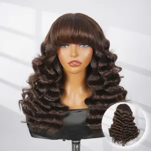 [NEW] AliPearl Wigs #4Dark Brown Loose Body Wave 5x5Lace Closure Wig with Bangs Glueless Pre Cut Pre Plucked Lace Pre styled Human Hair Wig