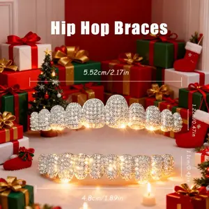 MAYLORHalloween Rapper Jewelry 10 Tooth Adjustable Bling Grillz Non Molded Overlay High Shine CZ Stones 2pc Set Punk Style Accessory with Silicone Molds