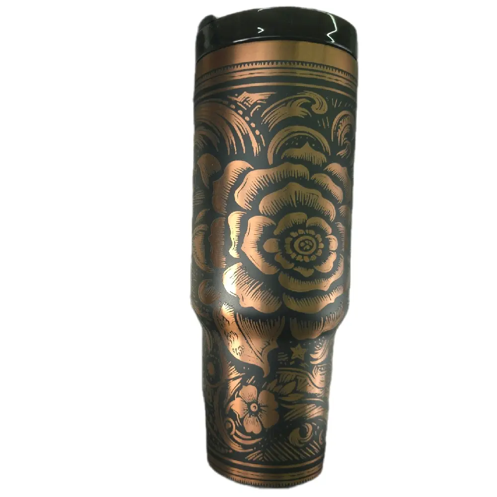 Western Rose 40 oz and 20oz Tumbler Double Wall Insulated Stainless Steel Mug with Leakproof Lid Floral Design Portable Durable Drinkware Washable Reusable for Iced Coffee Beverages