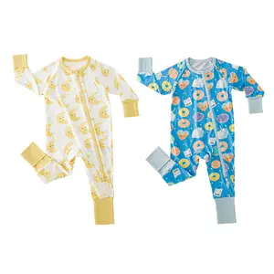 Aqpa Bamboo Viscose Newborn Baby Pajamas Sleepers Two Way Zipper Romper Super Soft Kid Boys Girls Clothes Pjs Toddler Sleepwear with Fun Lemon Print 92% Bamboo Viscose snug fit