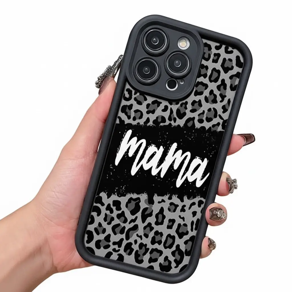 Fashionable MAMA Letter Leopard Print Phone Case for Phone 17 16 15 14 13 12 11 Pro Shockproof Anti-Slip Silicone Cover Ideal Gift