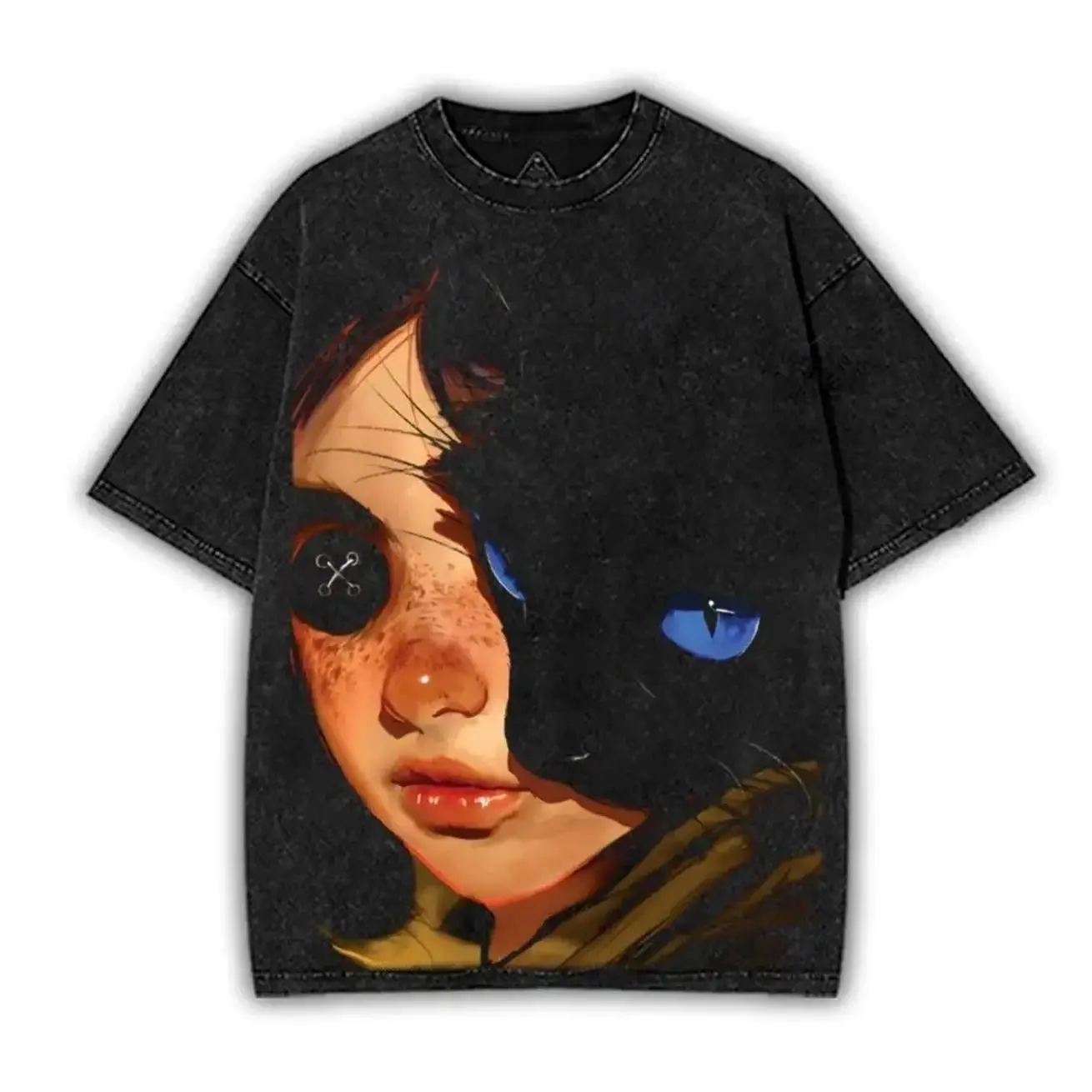 Coraline Retro Vintage Unisex Acid Washed Heavyweight Cotton Tshirt Coraline Movie Shirts Back School Coraline Merch Streetwear Fabric Fit Crewneck Short Sleeve Casual Top wash t-shirt men Menswear Classic Prints Seamless Q1V