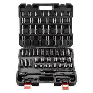 Summervibes VEVOR Drive Impact Socket Set 1/2 - 65PCS Deep Standard Socket Set SAE 3/8 to 1-1/4 and Metric 10-24mm, 6 Point CR-V Cr-Mo Alloy Steel for Auto Repair - Easy-to-Read Size Markings, Storage Case