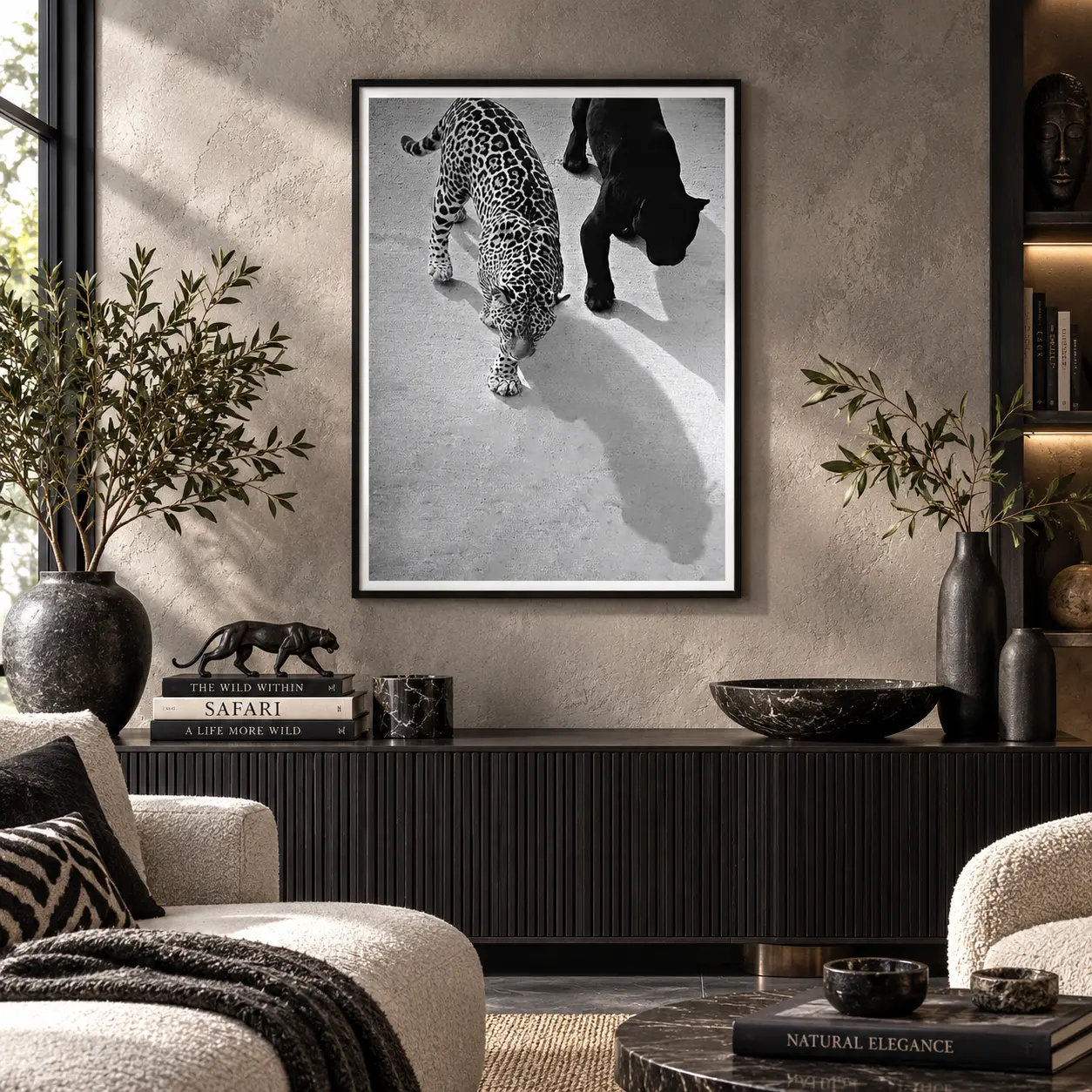 Black and White Leopard & Panther Canvas Wall Art, Wild Animal Poster, Modern Safari Print for Living Room, Bedroom, Office, Man Cave & Luxury Home Decor