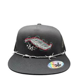 Barbed Feather SnapBack Hat with Unique Design and Rope Detailing by The Marfa Hat Company