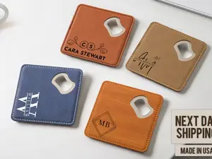 Custom Bottle Opener Coaster, Custom Engraved Leather Coasters with Built-in Opener, 2-in-1 Party Essential, Wedding Favor, Personalized Coaster, Leather Coaster, Engraved Coaster, Gift for Him&Her, Housewarming Gift