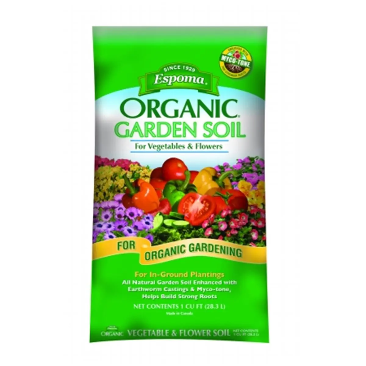 Espoma Organic Garden Soil with Earthworm Castings - Organic Root-Building Formula, for Vegetables, Flowers, In-Ground Use, 1 cu ft (VFGS1)