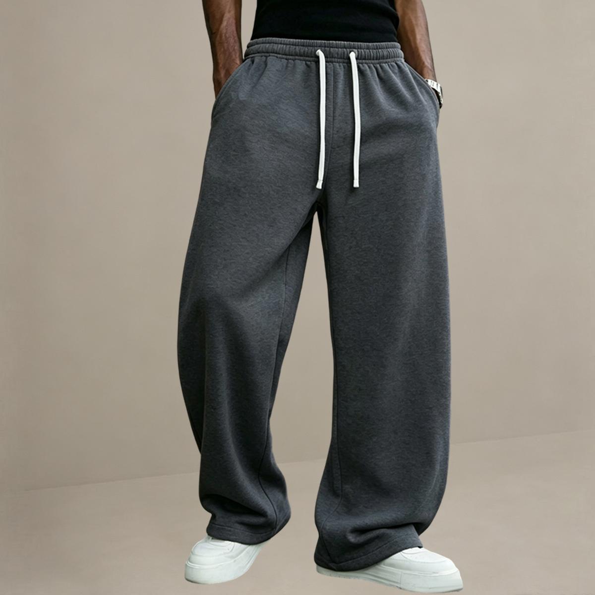 Male Polyester 3-Pack Sporty Chic Sweatpants - Solid Color Retro Wide-Leg Cut Loose-Fit Trousers for Casual Streetwear, Menswear Bottoms