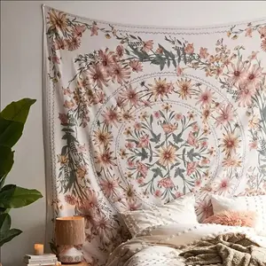 Flower Pattern Tapestry for Room Decor, Mandala Floral Pattern Boho Style Wall Hanging Tapestry, Wall Art Decor for Home Living Room Bedroom, Home Decor, Back to School Essentials