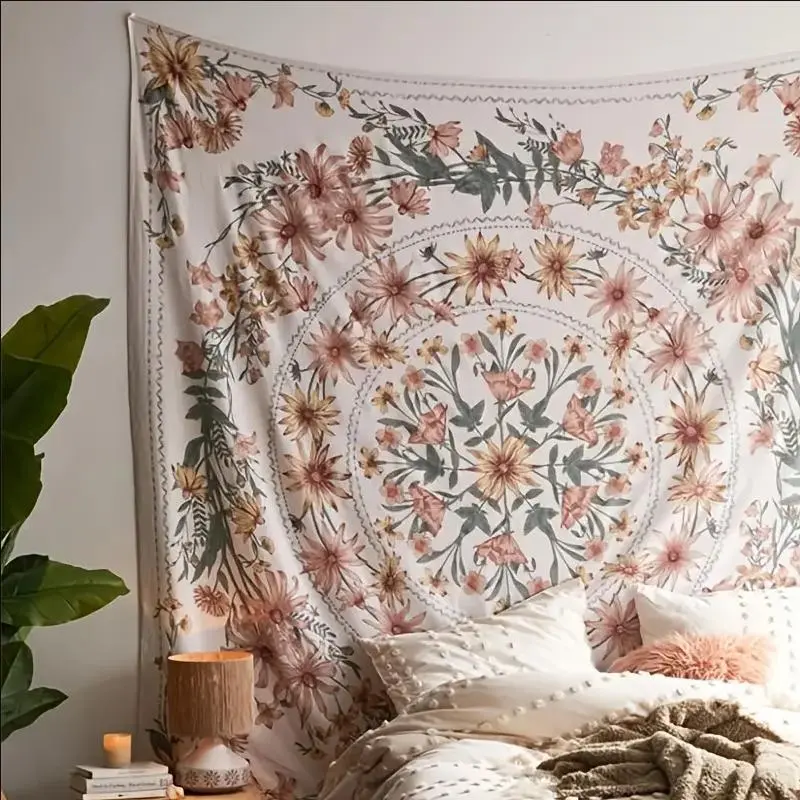 Flower Pattern Tapestry for Room Decor, Bohemian Tapestry Style, Mandala Floral Pattern Boho Style Wall Hanging Tapestry, Wall Art Decor for Home Living Room Bedroom, Home Decor, Decorative Tapestry, Back to School Essentials, Floral Designs