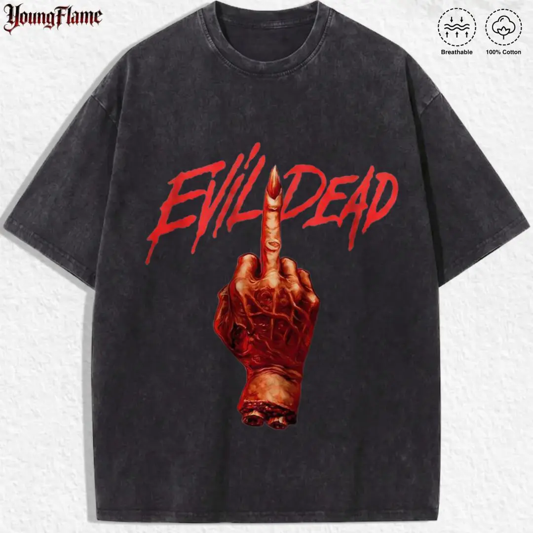 Zombie Hand Middle Finger graphic tee | Dark Humor Washed t shirt | y2k clothing streetwear | Funny fathers day gift ideas good graphic tee acid wash clothes
