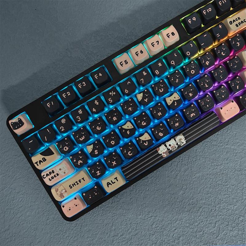 Cat Head Theme PBT Keycaps, Cute Personality PBT Keycaps, Keyboard Keycap Set Suitable for 61/64/68/84/87/100/104/108 Cherry MX Mechanical Keyboard Gaming Keyboard Accessories