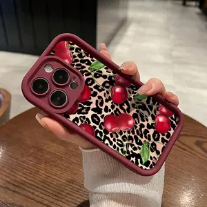 Sexy Leopard Print Cherry Shockproof Protection Phone Case, Thickened Anti-Drop Cover for iPhone Models, Perfect Gift for Holidays