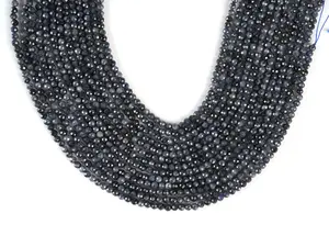 Natural Blue Sapphire Gemstone Round Micro Faceted Beads String 15.5 Inches Long 2/3/4/6 MM for Jewelry Making and Crafting - AS & JG