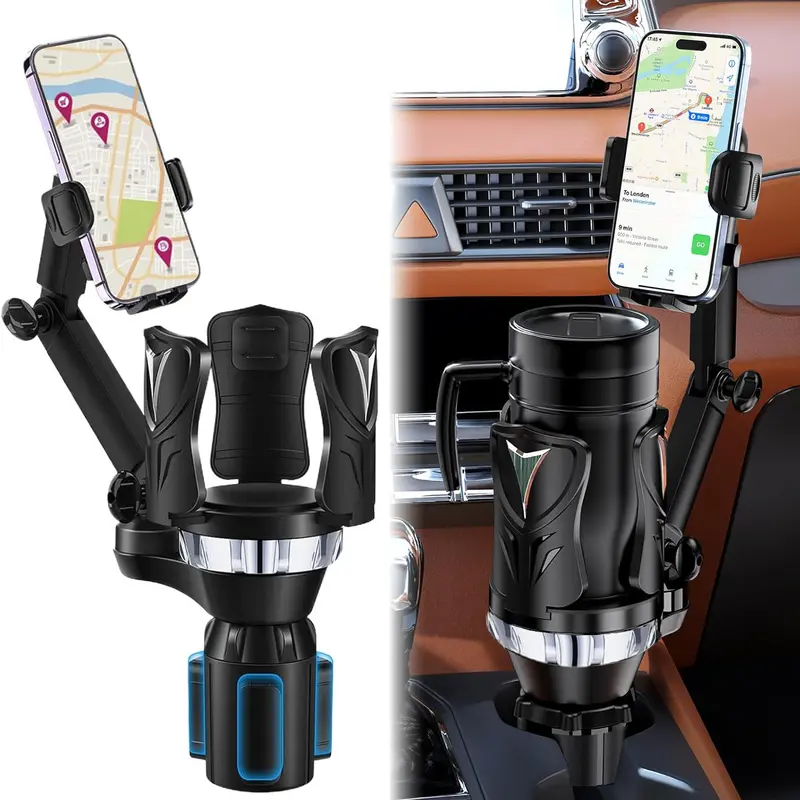 Car Cup Holder Phone Holder With Expandable Base, 2 in 1 Cup Phone Holder Adapter For Car, 360 Degree Rotating , Fits All 4-7inch Smartphones and Under 5.31'' inch Wide Most Bottles