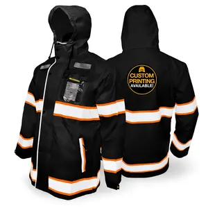 KwikSafety TORRENT Safety Rain Jacket (FOLDABLE HOOD) Black Hi Vis Coat Reflective Gear - Model No.: KS5516BLK