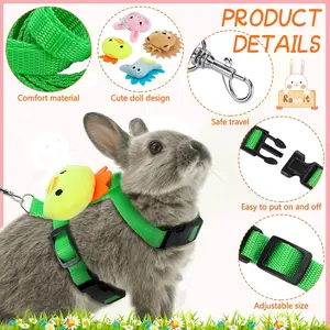 4PCS Adjustable Bunny Rabbit Harness Leash, Cute Vest with Decoration Bunny/Ferret Small Pets, Perfect for Christmas, Rabbit Collar