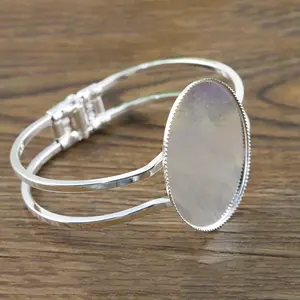 30*40mm Silver Plated Oval Bangle Base Bracelet Blank Findings Tray Bezel Setting Cabochon Cameo