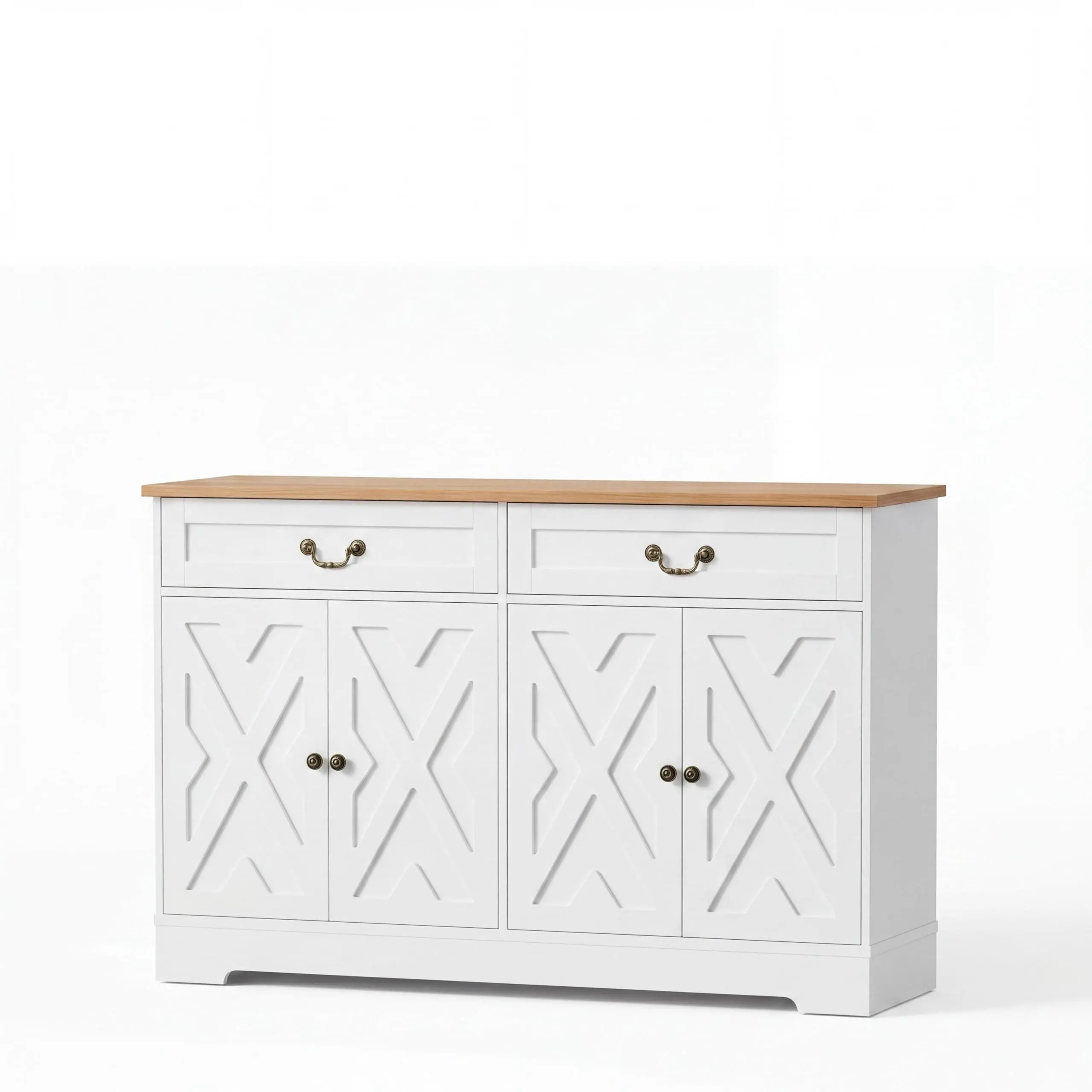 Garvee Modern Buffet Sideboard Cabinet with 4 Doors & 2 Drawers, Ample Storage Coffee Bar Station with Adjustable Shelves, Kitchen Credenza Server Table for Dining Room, White