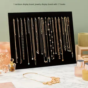 1pc Necklace Display Board, Jewelry Display Board With 17 Hooks, Necklace Standing Plate Made Of Cardboard And Black Velvet, Suitable For Flash Shop Bracelets, Anklets, Necklaces, Chains And Choker Display Sales (Jewelry Not Included)