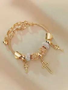 DIY Handmade Beaded Heart Cross Bracelet, Party Nightclub Casual Wear, Plain Artificial Zircon Hand Chain, All Seasons Accessory