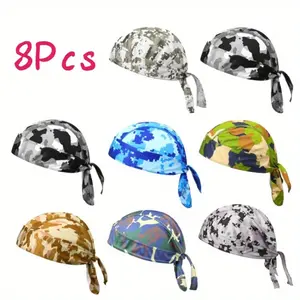 8 Pcs Bicycle and Motorcycle Headscarves, Ace Hats, Sweat Absorbing Cooling Helmet Lining, Skeleton Halloween Decorations Hats, Halloween Skeleton Hats, Men's Do Rag Skull Hats, Suitable for Cycling, Running, Fitness, Travel, Christmas Party Favors, Adult