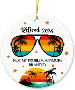 Summer Holiday Ornament, Custom Retired Not My Problem Anymore Keepsake Ornament, Customized Christmas Ornament Present for Grandparent Or Parent Retired, Personalized Retired 2024 Ornament with Name