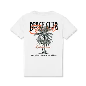 [Summer T-Shirt] Summer Breathable Men's Short Sleeve T-Shirt |   Tropical Palm Tree & Beach Graphic Print, Loose Fit Casual Round Neck, Machine Washable Outdoor Beachwear