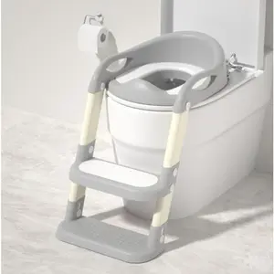 potty Dual-Purpose Potty Training Seat with Step Stool Ladder for Toddlers – Comfortable, Safe & Adjustable Toilet Trainer for Boys & Girls, Anti-Slip Pads, Easy Climb Design, Grey, Toilet Trainer for Kids, Potty Training Ladder for Bathroom, Non-Slip Kid