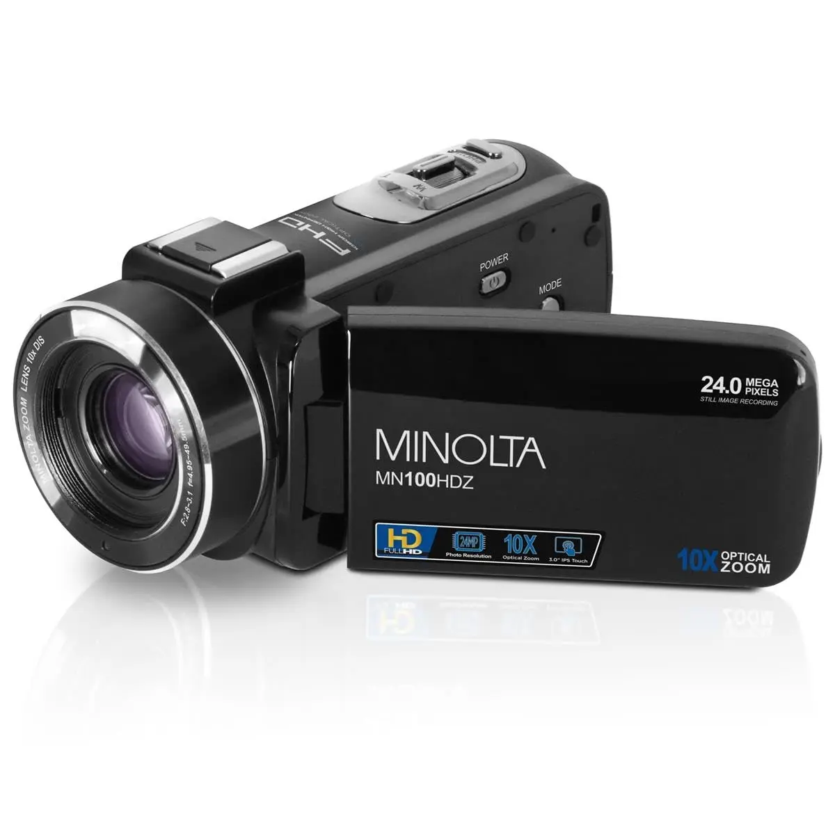 Minolta MN100HDZ 1080p Full HD / 24 MP Digital Camcorder with 10x Optical Zoom