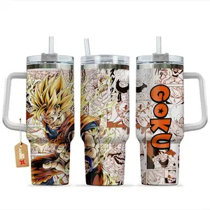 STORMMECH 40oz Handle Tumbler - SS2 Warrior Insulated Stainless Steel Portable Beverage Flask, Vacuum Insulated Kitchenware Drinkware with Lid, Large Iced Coffee Mug, Anime Manga Fighter Otaku Gift