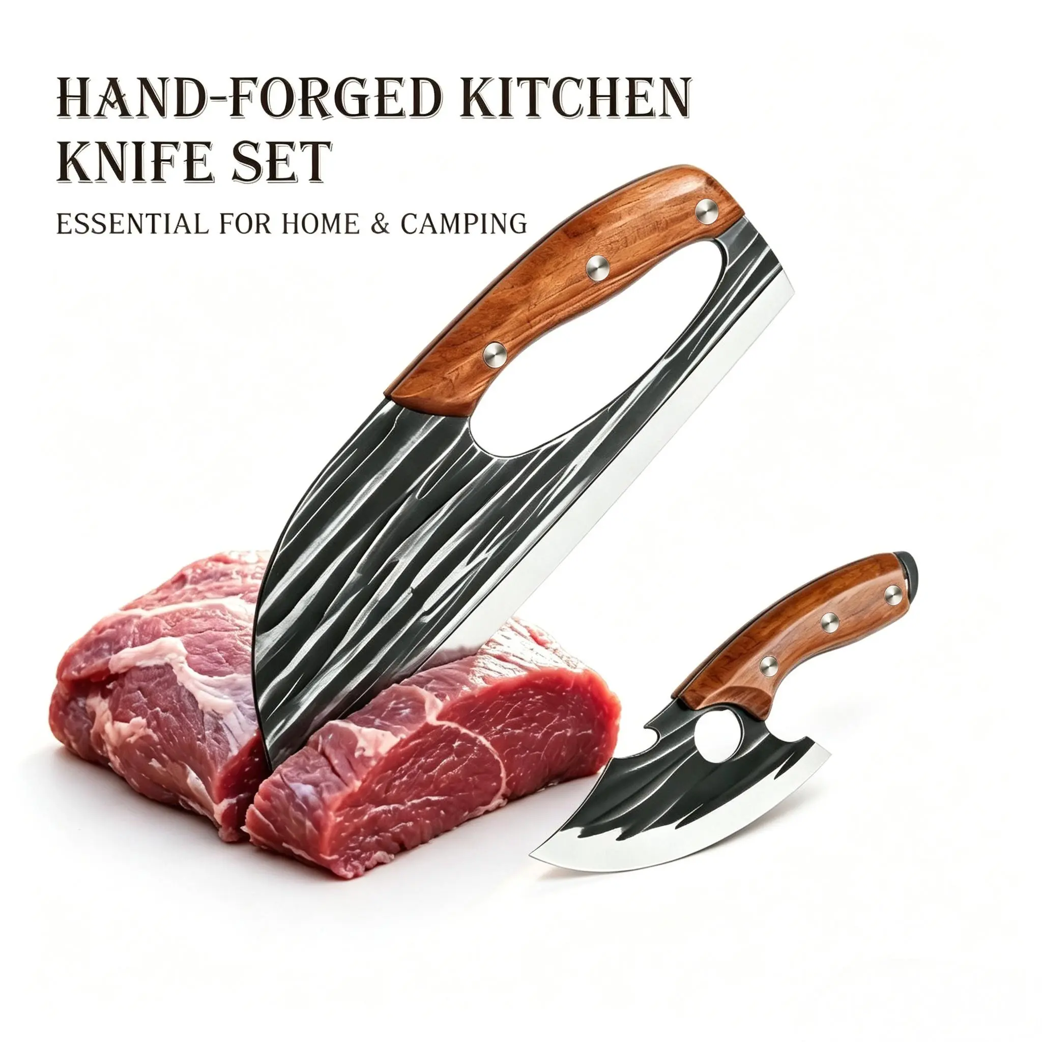 AWEE 2 Pcs Knives Set for Kitchen, Labor-Saving Meat Steel Cleaver for Home & Cooking, Viking Boning Knife with Premium Leather Sheath, Sharp Kitchen Knives,Christmas Gift Set for Men or Women Super
