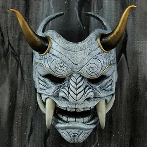 Hannya Demon Cosplay Mask Japanese Oni Samurai Noh Kabuki Prajna Latex Masks Evil De-mon Mon-ster Full Face Mask For Men