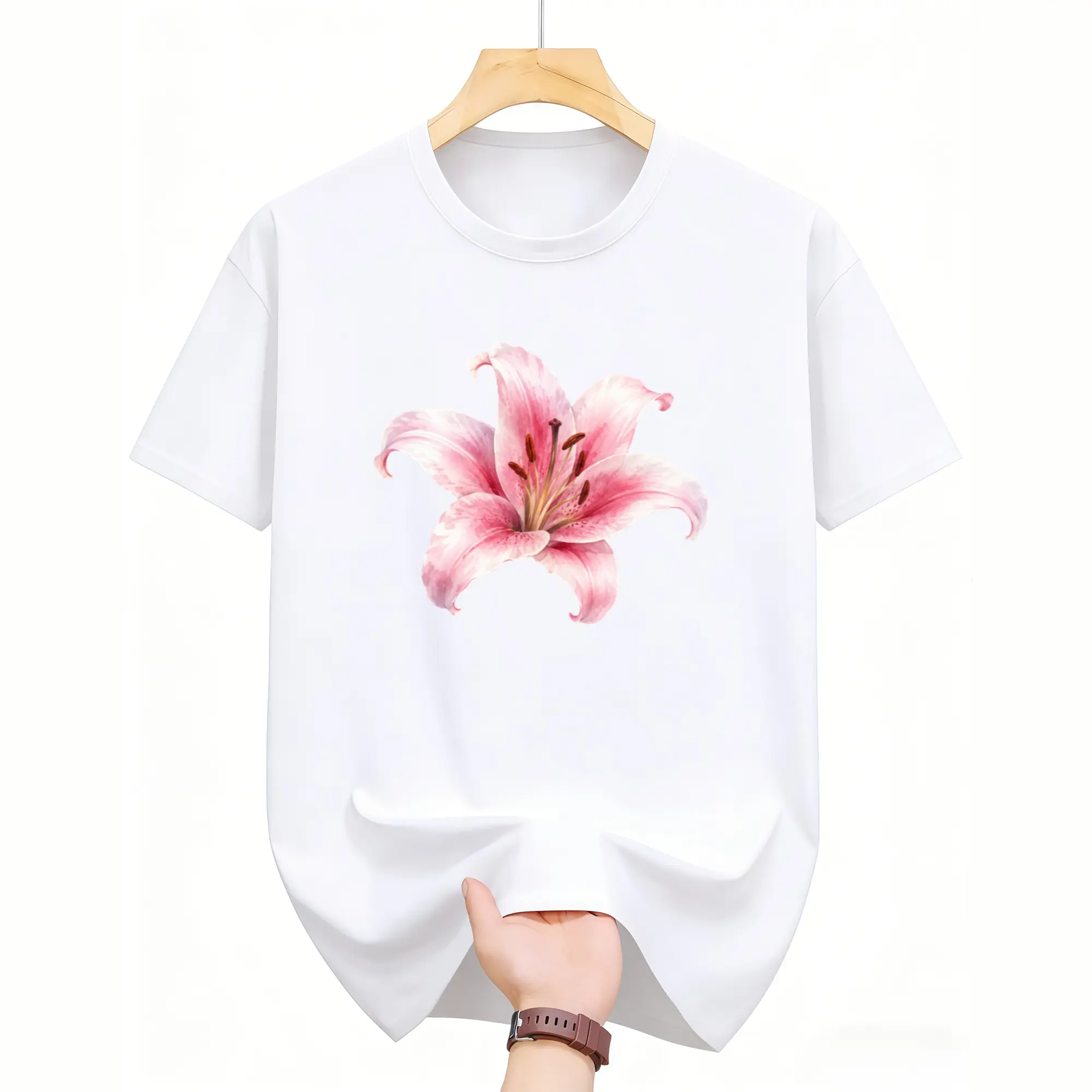 Watercolor Lily Floral Graphic Relaxed Fit T Shirt Botanical Nature Inspired Daily Garment