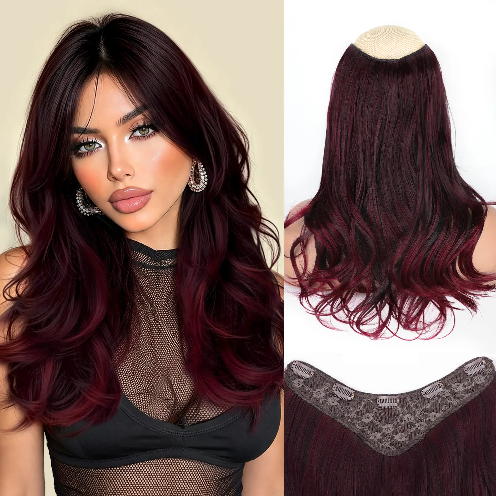16inch-Ombre Burgundy mix Black