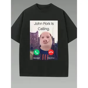 John Pork Funny Meme Long T-Shirt, Unisex Loose Fit Casual Short Sleeve, Trendy Graphic Print Tee, Perfect for Friend Gatherings