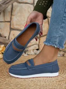 New Women's Casual Soft Sole Slip-On Suede Shoes, Comfortable Lightweight Single Shoe with Fleece Lining, Versatile Design for Daily Wear