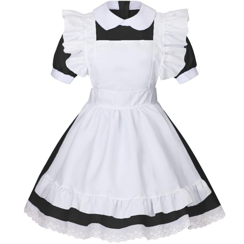 Women's Lolita French Maid Outfit Halloween Anime Costume with Apron Gloves Headband Socks 6 Pcs Set Cosplay Clothing cute fursuit