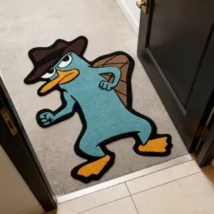 Terry Spy Platypus Rug, Cartoon Creative Non-Slip Home Carpet, Anime Cute Entrance Mat, Bedroom Bedside Blanket, Living Room Decorative Floor Mat, Indoor Floor Rug, Cartoon Pattern Rug
