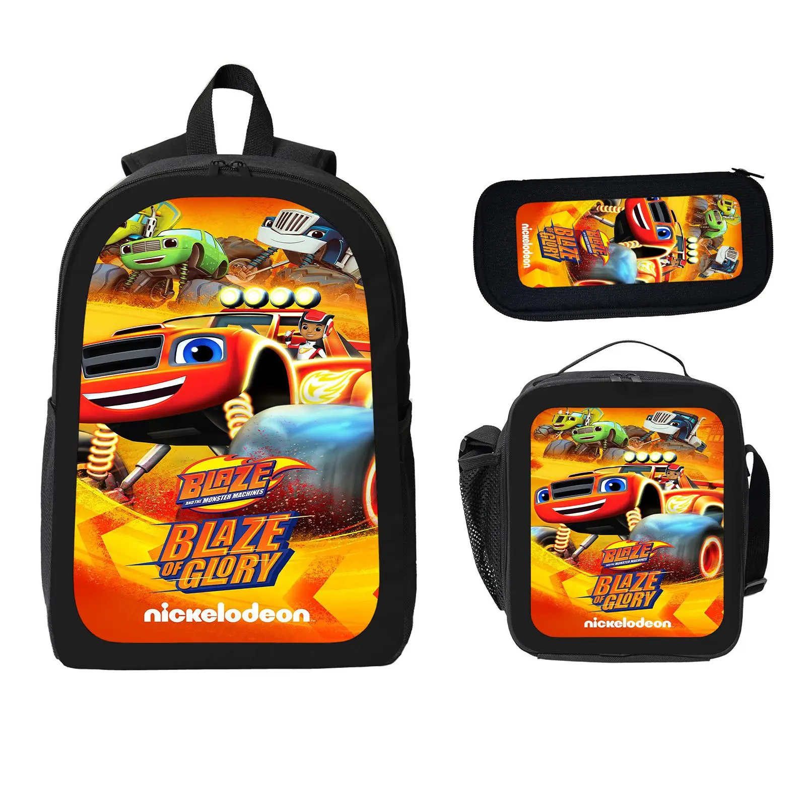 Unisex Blaze and the Monster Machines 3-Piece School Backpack Set for Kids, Large Capacity Water-Resistant Bookbag with Insulated Lunch Bag & Pencil Case, Travel Daypack for Elementary-Middle School c-5, Set Pack