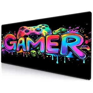 Neon Gamer Lights Design Mousepad, Durable Polyester Oblong Mat, Non-slip Accessory for Gaming & Office Use