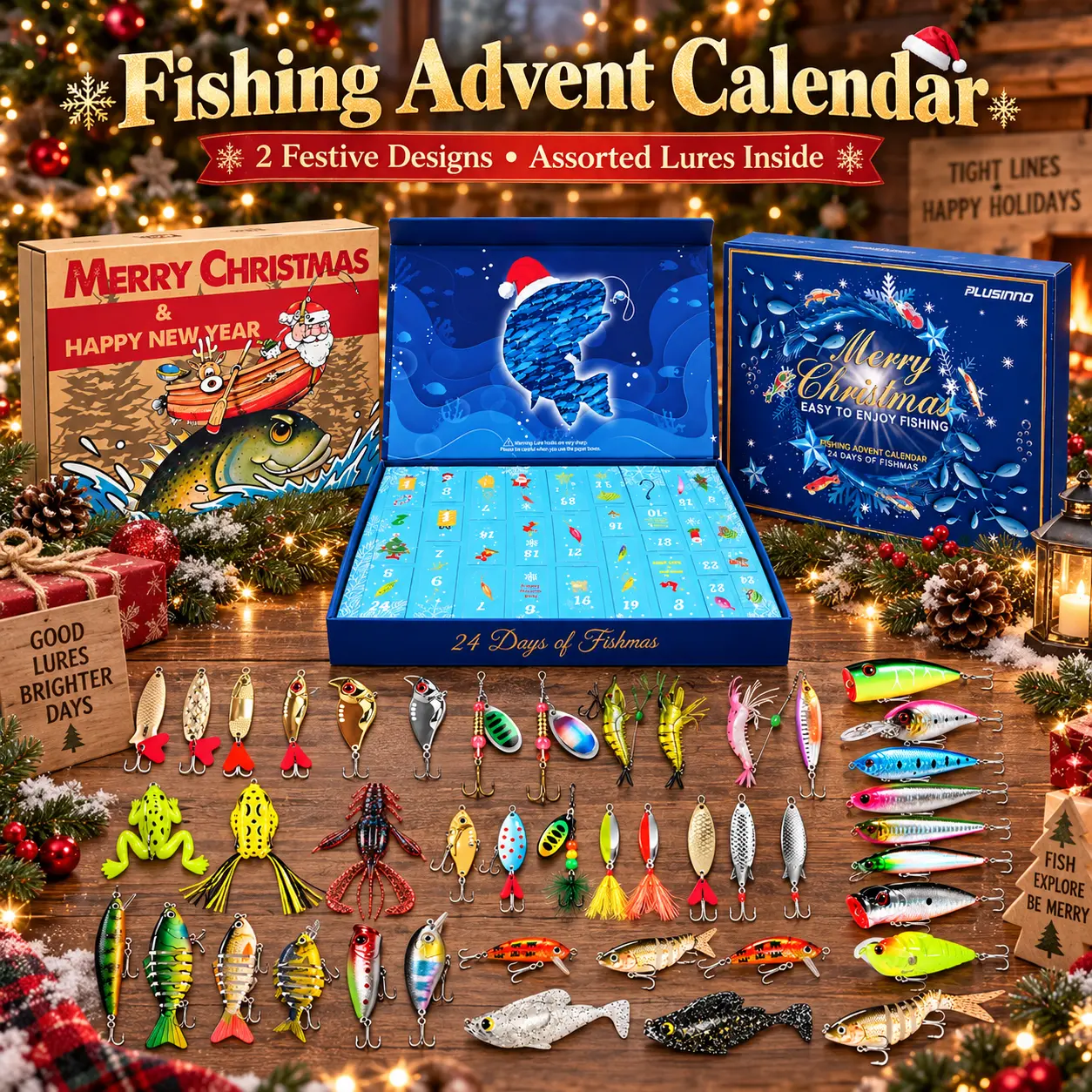 2026 Fishing Advent Calendar, 24 Days Fishing Lure Set for Freshwater & Saltwater, Christmas Gift for Men, Dad, Husband, Boyfriend & Anglers