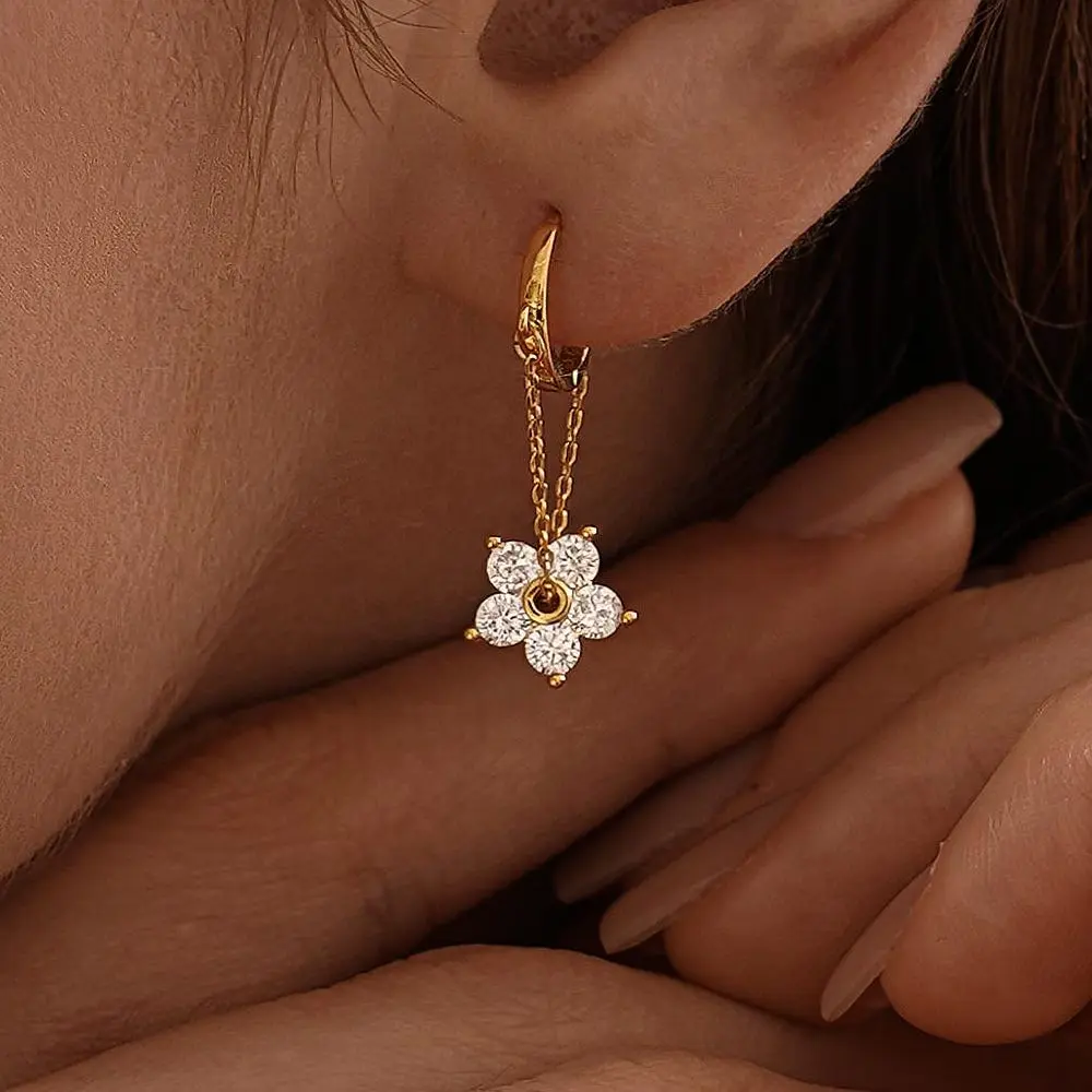 modmints Dainty Flower Huggie Hoop Earrings for Women - Hypoallergenic, Safety Dangle Artificial Diamond Earrings with Elegant Design, Minimalist Bridesmaid Christmas Gift, Earring For Women,summerwins