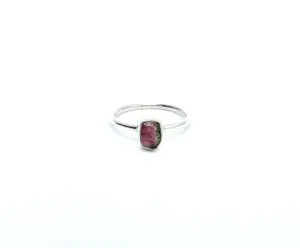 Watermelon Tourmaline Stackable Ring – Sterling Silver